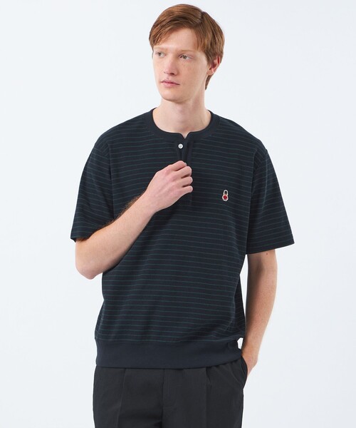 MACKINTOSH PHILOSOPHY(マッキントッシュ フィロソフィー)の「BUCKINGHAM BEAR ヘンリーネックTシャツ サーフニットボーダー(Tシャツ/カットソー・メンズ・ホワイト系その他/ネイビー・38/40)」の2枚目の写真