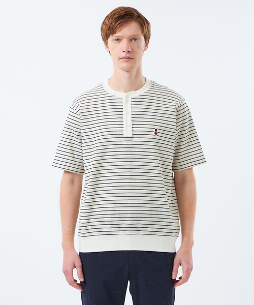 MACKINTOSH PHILOSOPHY(マッキントッシュ フィロソフィー)の「BUCKINGHAM BEAR ヘンリーネックTシャツ サーフニットボーダー(Tシャツ/カットソー・メンズ・ホワイト系その他/ネイビー・38/40)」の7枚目の写真