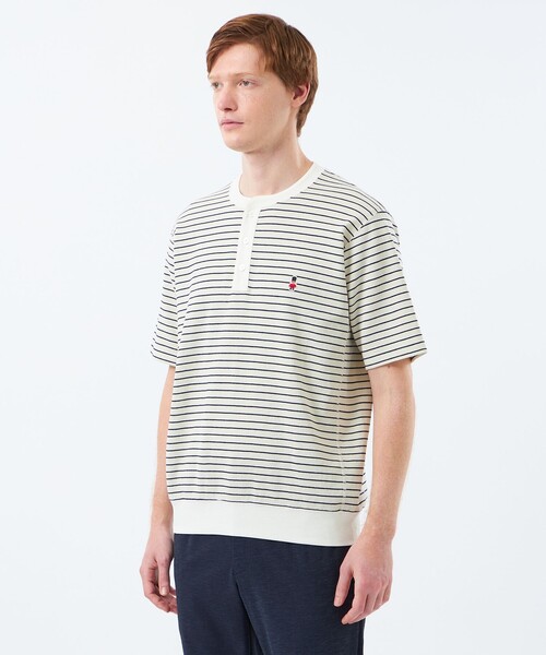 MACKINTOSH PHILOSOPHY(マッキントッシュ フィロソフィー)の「BUCKINGHAM BEAR ヘンリーネックTシャツ サーフニットボーダー(Tシャツ/カットソー・メンズ・ホワイト系その他/ネイビー・38/40)」の8枚目の写真
