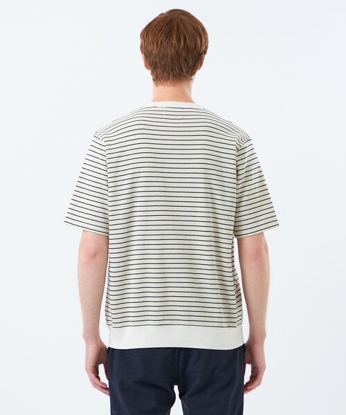 MACKINTOSH PHILOSOPHY(マッキントッシュ フィロソフィー)の「BUCKINGHAM BEAR ヘンリーネックTシャツ サーフニットボーダー(Tシャツ/カットソー・メンズ・ホワイト系その他/ネイビー・38/40)」の9枚目の写真
