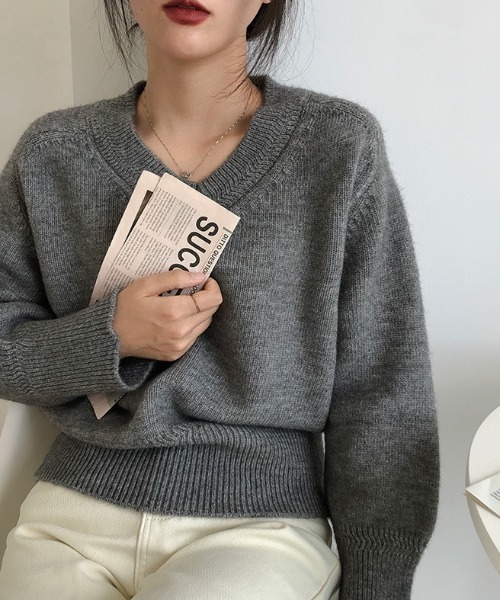 yuue' ( wear )（ユーイ）の「Vネックニットプルオーバー（ニット/セーター・レディース・ブラック/グレー/アイボリー/ベージュ・FREE）」の21枚目の写真