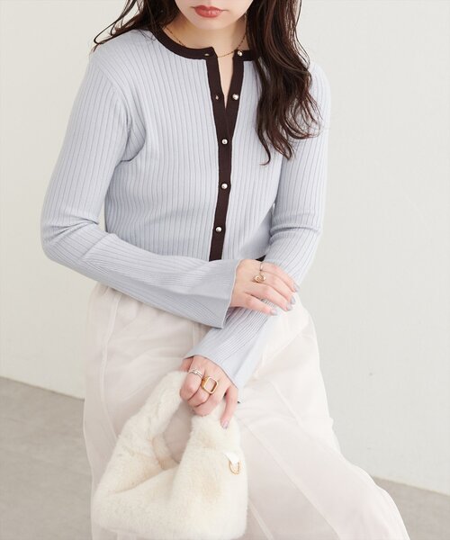 natural couture(ナチュラルクチュール)の「配色フレア袖リブカーディガン(カーディガン/ボレロ・レディース・オフホワイト/サックスブルー/ブラック/ライトベージュ・FREE)」の20枚目の写真