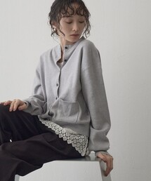 【帯電防止】モチモチ モックネックポケ付きニットカーディガン