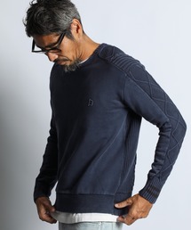 PIGMENT-DYE SWITCHING CREW TOPS:ピグメントダイ スウェット/アランニット 切替デザイントップス