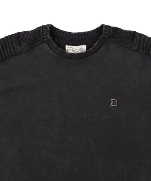 The DUFFER of ST.GEORGE（ザダファーオブセントジョージ）の「PIGMENT-DYE SWITCHING CREW TOPS：ピグメントダイ スウェット/アランニット 切替デザイントップス（スウェット・メンズ・スミクロ/ライトブルー/ネイビー・LARGE/SMALL/X-LARGE/MEDIUM）」の17枚目の写真