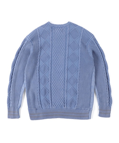 The DUFFER of ST.GEORGE（ザダファーオブセントジョージ）の「PIGMENT-DYE SWITCHING CREW TOPS：ピグメントダイ スウェット/アランニット 切替デザイントップス（スウェット・メンズ・スミクロ/ライトブルー/ネイビー・LARGE/SMALL/X-LARGE/MEDIUM）」の15枚目の写真