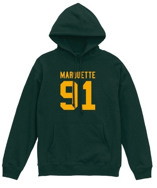 Ol' Basics(オールベーシックス)の「Ol' Basics(オール・ベーシックス) プルパーカー スウェット MARQUETTE ロゴ ナンバリング プリント 裏毛 トップス メンズ ユニセックス(パーカー・メンズ・インディゴブルー/モスグリーン/アッシュ/バーガンディー・M/L/XL)」の2枚目の写真