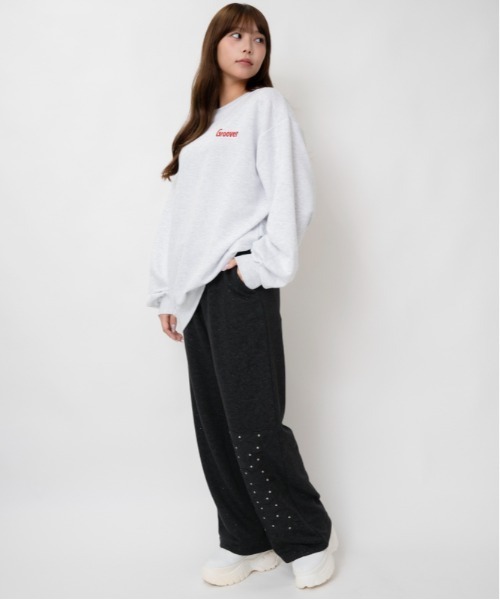 GORGE(ゴージ)の「ラメピグメント風 ラインストーンロゴワイドパンツ|全3色(その他パンツ・レディース・オフホワイト/ブラック/ネイビー・F)」の9枚目の写真