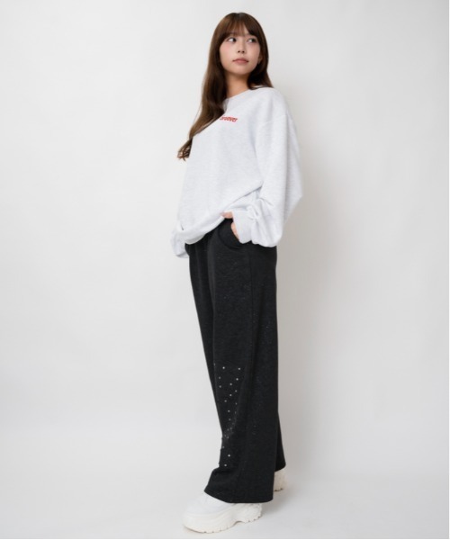 GORGE(ゴージ)の「ラメピグメント風 ラインストーンロゴワイドパンツ|全3色(その他パンツ・レディース・オフホワイト/ブラック/ネイビー・F)」の12枚目の写真