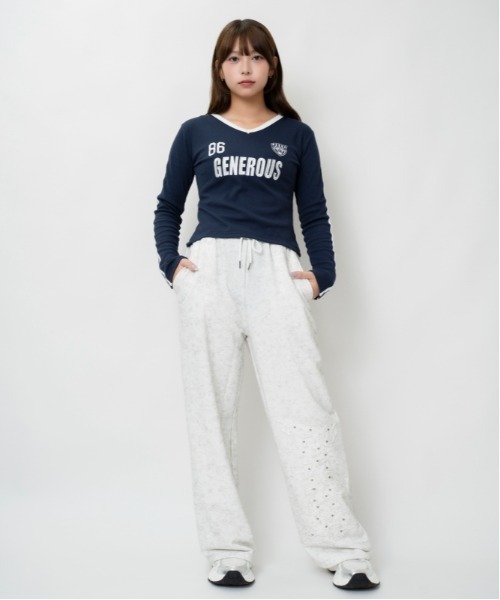 GORGE(ゴージ)の「ラメピグメント風 ラインストーンロゴワイドパンツ|全3色(その他パンツ・レディース・オフホワイト/ブラック/ネイビー・F)」の15枚目の写真
