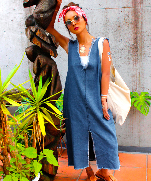 Anap Mimpi アナップミンピ の Vネックデニムフリンジワンピース ワンピース Wear