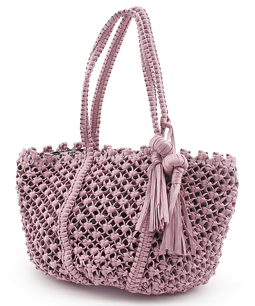 Another Edition(アナザーエディション)の「AE ロウビキボンボンTOTE(トートバッグ・レディース・ベージュ/ライラック/ブラック・フリー)」の3枚目の写真