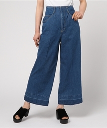 mysty woman | 10ozデニム裾フリンジワイドパンツ(デニムパンツ)