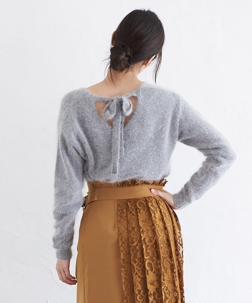 Emma Taylor（エマテイラー）の「アンゴラバックリボンＶネックニット（ニット/セーター・レディース・ネイビー/グレー/レッド/グリーン/ベビーピンク・FREE）」の18枚目の写真