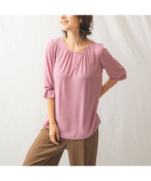 ジョーゼットリボン付クルーネックブラウス