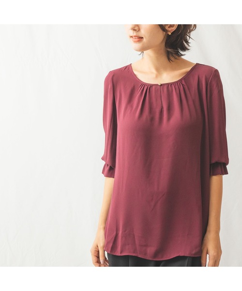 NARACAMICIE（ナラカミーチェ）の「ジョーゼットリボン付クルーネックブラウス（シャツ/ブラウス・レディース・ブラック/ベージュ/ボルドー/ピンク・SMALL/MEDIUM/LARGE）」の4枚目の写真