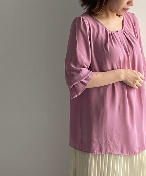 NARACAMICIE（ナラカミーチェ）の「ジョーゼットリボン付クルーネックブラウス（シャツ/ブラウス・レディース・ブラック/ベージュ/ボルドー/ピンク・SMALL/MEDIUM/LARGE）」の14枚目の写真