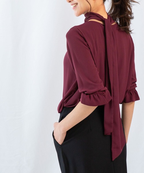 NARACAMICIE（ナラカミーチェ）の「ジョーゼットリボン付クルーネックブラウス（シャツ/ブラウス・レディース・ブラック/ベージュ/ボルドー/ピンク・SMALL/MEDIUM/LARGE）」の11枚目の写真