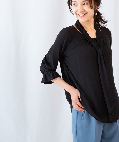 NARACAMICIE（ナラカミーチェ）の「ジョーゼットリボン付クルーネックブラウス（シャツ/ブラウス・レディース・ブラック/ベージュ/ボルドー/ピンク・SMALL/MEDIUM/LARGE）」の13枚目の写真