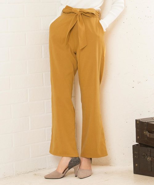 KOBE LETTUCE（コウベレタス）の「ウエストリボンブーツカットワイドパンツ＊レディース/ボトムス/ロングパンツ[M2287]神戸レタス（その他パンツ・レディース・ブラック/カーキ/マスタード/キャメル/グレイッシュベージュ/レンガ・FREE）」の4枚目の写真