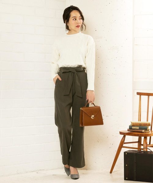 KOBE LETTUCE（コウベレタス）の「ウエストリボンブーツカットワイドパンツ＊レディース/ボトムス/ロングパンツ[M2287]神戸レタス（その他パンツ・レディース・ブラック/カーキ/マスタード/キャメル/グレイッシュベージュ/レンガ・FREE）」の7枚目の写真