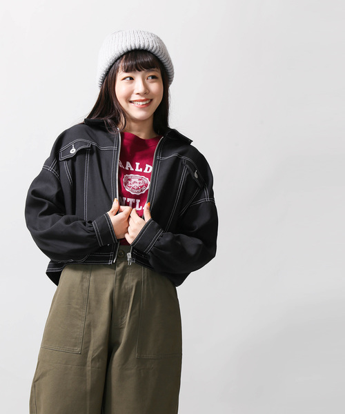 WEGO（ウィゴー）の「WEGO/ステッチバックベルトGジャン（デニムジャケット・レディース・ブラック/ブラウン・FREE）」の9枚目の写真