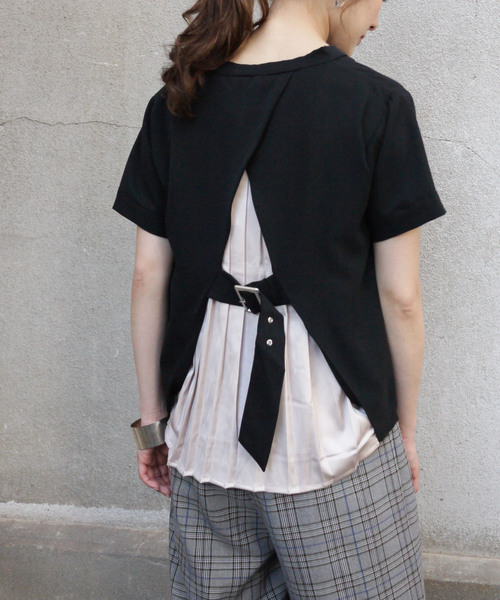 &g'aime（アンジェム）の「【&g'aime】バックプリーツスイッチブラウス（Tシャツ/カットソー・レディース・ブルー/ブラック/ホワイト・FREE）」の3枚目の写真