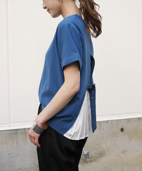 &g'aime（アンジェム）の「【&g'aime】バックプリーツスイッチブラウス（Tシャツ/カットソー・レディース・ブルー/ブラック/ホワイト・FREE）」の8枚目の写真