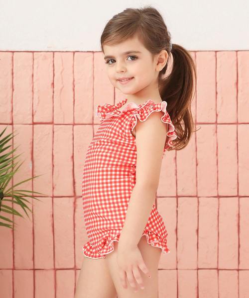 OSYAREVO(オシャレボ)の「キッズ バックシャン フリル ワンピース 水着(水着・キッズ・ブラック/ピンク/ライトブルー/レッド・110/120/130/140/150)」の14枚目の写真