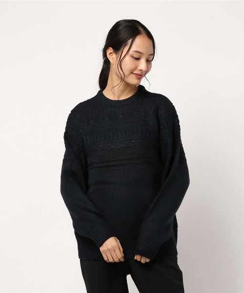 CRAFT STANDARD BOUTIQUE(クラフトスタンダードブティック)の「クルーネックーケーブルニットプルオーバー*(ニット/セーター・レディース・ネイビー/グレー系その他/ダークネイビー・M/L)」の3枚目の写真