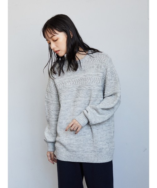 CRAFT STANDARD BOUTIQUE(クラフトスタンダードブティック)の「クルーネックーケーブルニットプルオーバー*(ニット/セーター・レディース・ネイビー/グレー系その他/ダークネイビー・M/L)」の2枚目の写真