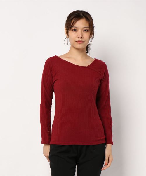 12Twelve Agenda(トゥエルブ アジェンダ)の「アシメネック起毛テレコカットソー(Tシャツ/カットソー・レディース・ブラック/ブラウン/レッド・M)」の2枚目の写真