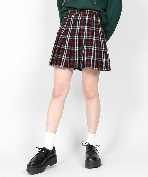DING(ディング)の「DING/チェック柄プリーツミニスカート(スカート・レディース・グレー/ブラック・FREE)」の1枚目の写真