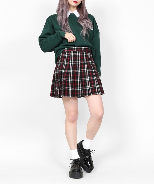 DING(ディング)の「DING/チェック柄プリーツミニスカート(スカート・レディース・グレー/ブラック・FREE)」の3枚目の写真