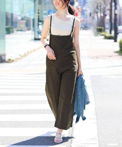 Fashion Letter（ファッションレター）の「バックレースアップ ツイル オールインワン（サロペット/オーバーオール・レディース・カーキ/ベージュ/ブラック・L/3L/LL/M/4L）」の3枚目の写真