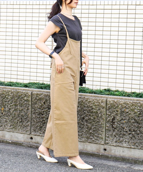 セール】バックレースアップ ツイル オールインワン（サロペット