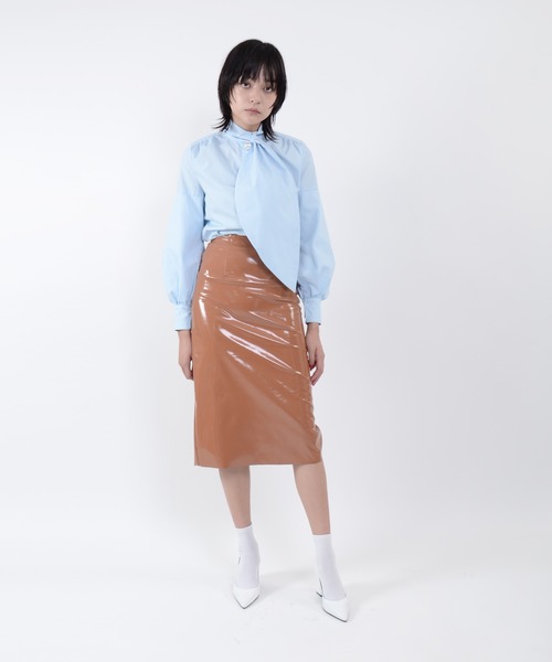 Narcissus(ナルシス)の「【cheap!!by vaNite】エナメルSK(スカート)」|キャメル