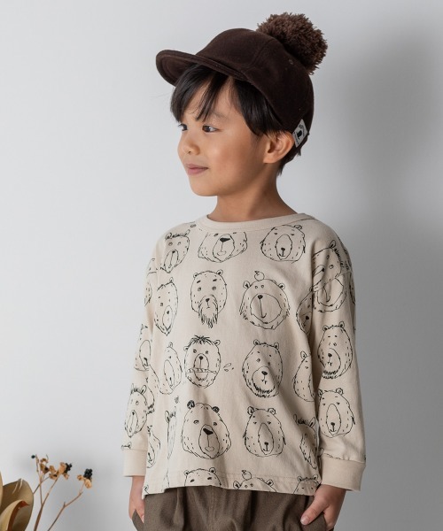 MAKE YOUR DAY(メイクユアデイ)の「くまの顔長袖Tシャツ■80~140cm(Tシャツ/カットソー・キッズ・ベージュ/グレー/キャメル・90/100/110/120/130/140/80)」の2枚目の写真