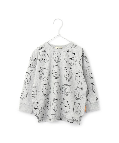 MAKE YOUR DAY(メイクユアデイ)の「くまの顔長袖Tシャツ■80~140cm(Tシャツ/カットソー・キッズ・ベージュ/グレー/キャメル・90/100/110/120/130/140/80)」の1枚目の写真