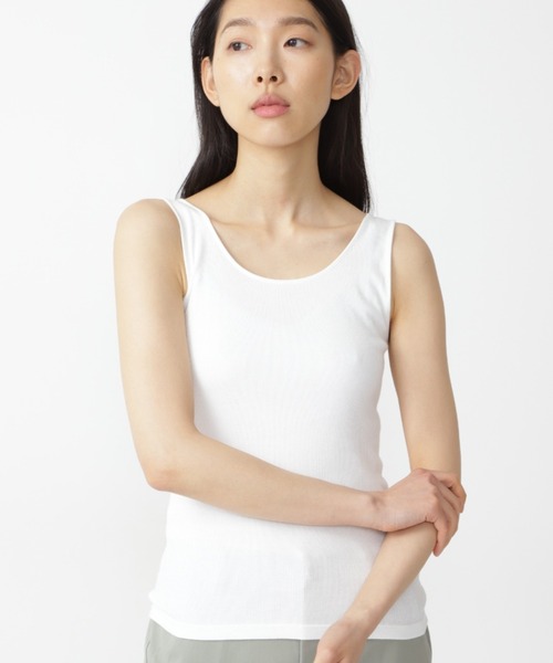 human woman（ヒューマンウーマン）の「◆スビンテレコ丸胴タンク（タンクトップ・レディース・ホワイト/ダークグレー/グレー系その他/グレー・MEDIUM）」の2枚目の写真
