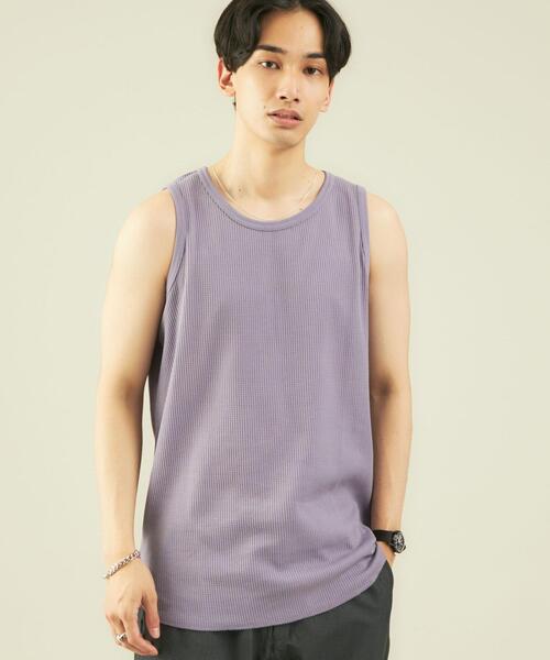 green label relaxing(グリーンレーベルリラクシング)の「OLT< 機能 / 吸水速乾 > SC ドライワッフル ロングタンクトップ(タンクトップ・メンズ・グレー/ホワイト/ライトブルー/ブラック/ライラック/ライトグレー・LARGE/MEDIUM/X-LARGE/SMALL)」の6枚目の写真