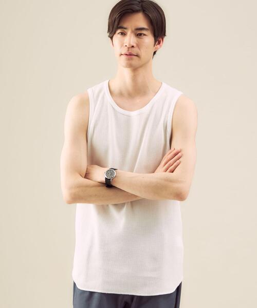 green label relaxing(グリーンレーベルリラクシング)の「OLT< 機能 / 吸水速乾 > SC ドライワッフル ロングタンクトップ(タンクトップ・メンズ・グレー/ホワイト/ライトブルー/ブラック/ライラック/ライトグレー・LARGE/MEDIUM/X-LARGE/SMALL)」の2枚目の写真