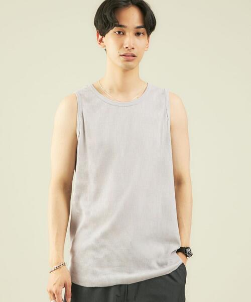 green label relaxing(グリーンレーベルリラクシング)の「OLT< 機能 / 吸水速乾 > SC ドライワッフル ロングタンクトップ(タンクトップ・メンズ・グレー/ホワイト/ライトブルー/ブラック/ライラック/ライトグレー・LARGE/MEDIUM/X-LARGE/SMALL)」の4枚目の写真