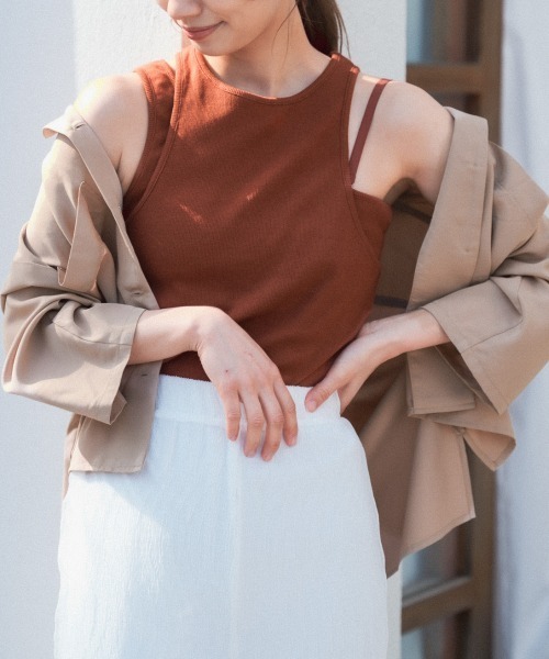 mysty woman（ミスティウーマン）の「カップ付きアメスリツインプルオーバー 944726（Tシャツ/カットソー・レディース・ブラック/オフホワイト/テラコッタ・FREE）」の3枚目の写真