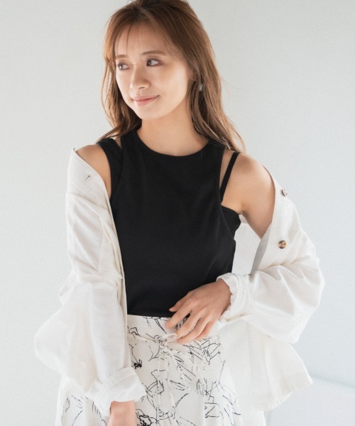 mysty woman（ミスティウーマン）の「カップ付きアメスリツインプルオーバー 944726（Tシャツ/カットソー・レディース・ブラック/オフホワイト/テラコッタ・FREE）」の4枚目の写真