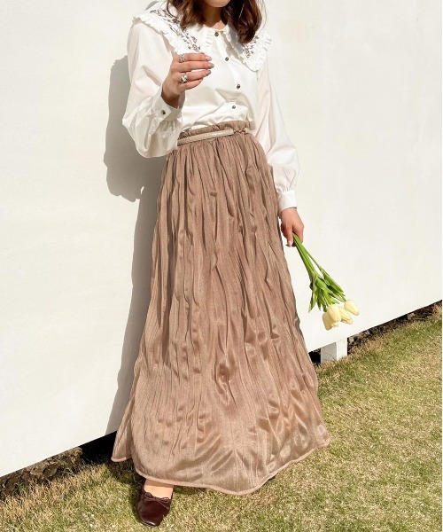 apres jour（アプレジュール）の「クリンクルスカート【ZOZOTOWN限定アイテム】（スカート・レディース・モカ/ブラック/アイボリー・フリー/X-LARGE）」の3枚目の写真