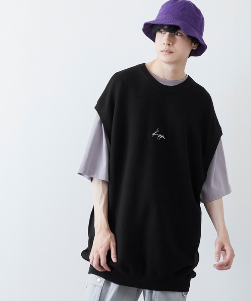 Kappa（カッパ）の「Kappa / カッパ 別注 ロゴ刺繍 オーバーサイズ クルー リンキング ニットベスト（ベスト・メンズ・ライトグレー/ブラック/グレイッシュベージュ/グレイッシュブルー・M/L）」の12枚目の写真