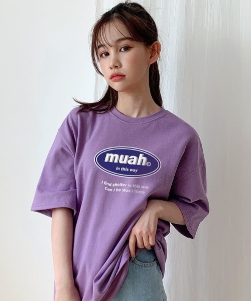 muahmuah(ムーアムーア)の「『muah muah/ムーアムーア』COMBINE MUAH PRINTING T-SHIRT/コンバインロゴプリント 半袖Tシャツ(Tシャツ/カットソー・レディース・ブラック/ライトパープル/ホワイト・FREE)」の3枚目の写真