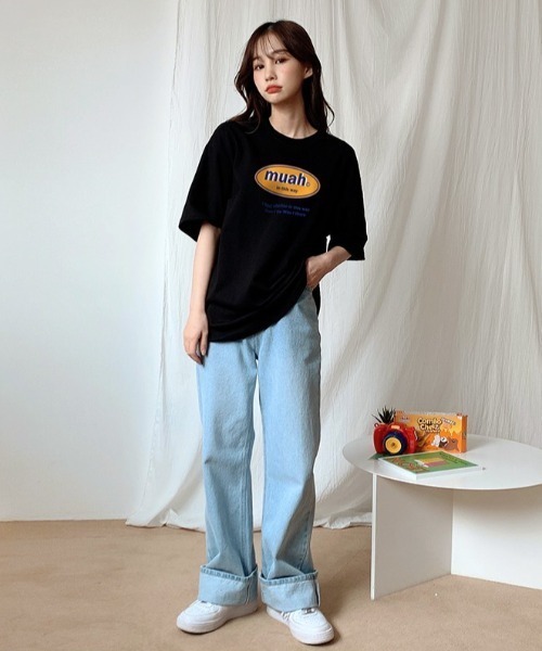 muahmuah(ムーアムーア)の「『muah muah/ムーアムーア』COMBINE MUAH PRINTING T-SHIRT/コンバインロゴプリント 半袖Tシャツ(Tシャツ/カットソー・レディース・ブラック/ライトパープル/ホワイト・FREE)」の9枚目の写真