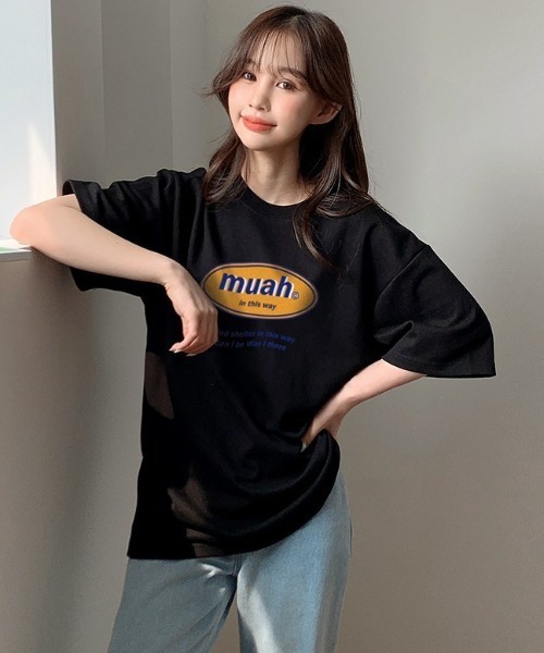 muahmuah(ムーアムーア)の「『muah muah/ムーアムーア』COMBINE MUAH PRINTING T-SHIRT/コンバインロゴプリント 半袖Tシャツ(Tシャツ/カットソー・レディース・ブラック/ライトパープル/ホワイト・FREE)」の10枚目の写真